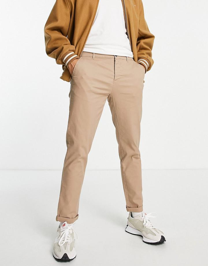 Asos Design Slim Chinos In Stone-neutral