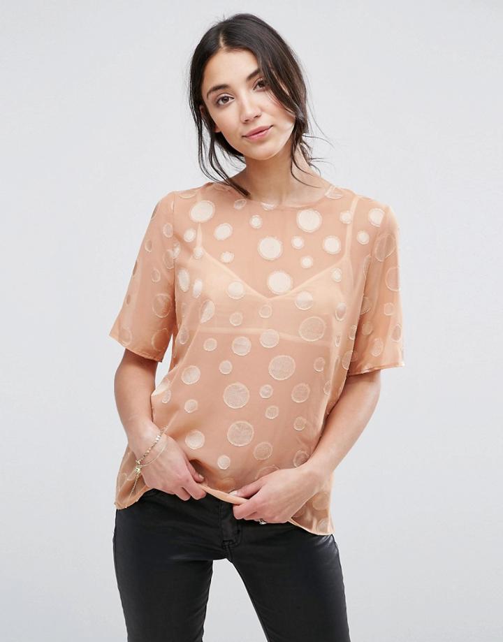 Selected Valera Sheer Dot Shell Top - Pink