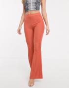 Asos Design Slinky Rib Flare Pants - Orange