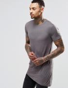 Asos Super Longline Muscle T-shirt In Slinky Rib With Asymmetric Hem - Smokey Gray