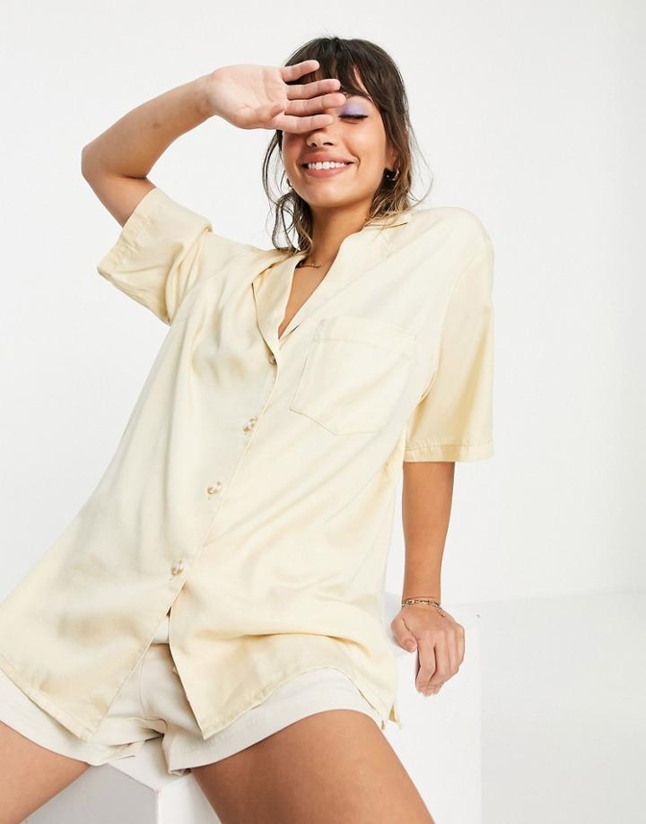 Asos Design Oversized Shirt Set In Buttermilk-yellow