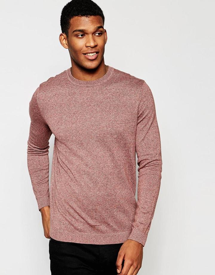 Asos Crew Neck Jumper In Pink Twist Cotton - Pink Twist