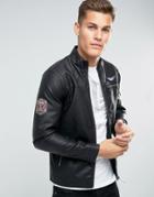 Blend Faux Leather Jacket Badge Detail - Black