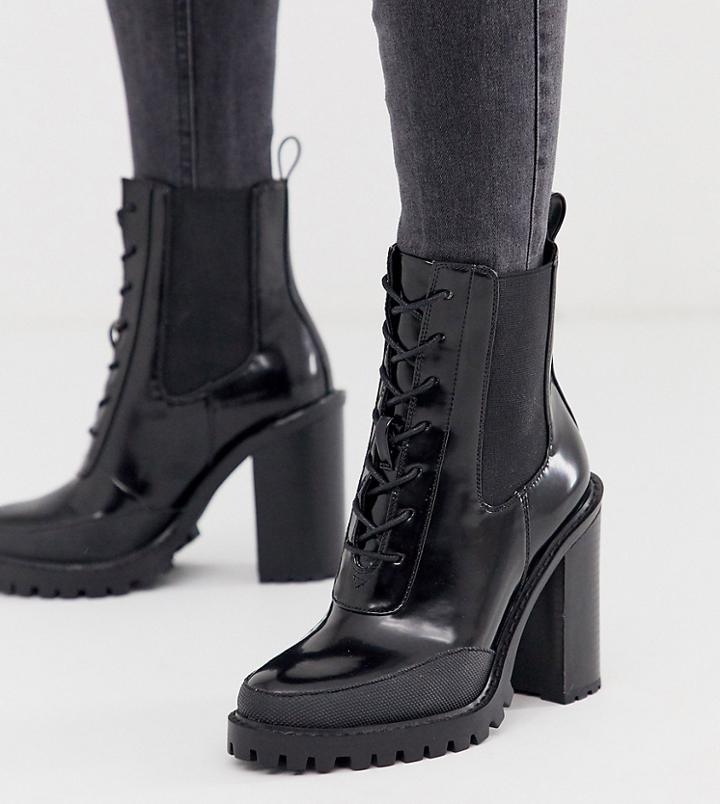 Asos Design Wide Fit Ellen Chunky Lace Up Boots In Black