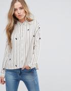 Only Zafran Whale Print Striped Shirt - Beige