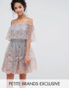 Chi Chi Petite 3d Embroidered Mini Skater Dress With Cold Shoulder Detail - Multi
