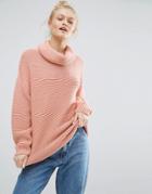 Monki Roll Neck Balloon Sleeve Sweater - Pink