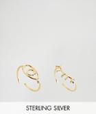 Asos Gold Plated Sterling Silver Pack Of 2 Eye And Eyelash Rings - Gold