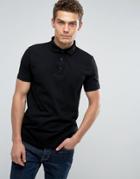 Asos Design Polo Shirt In Black Pique With Button Down Collar In Black - Black