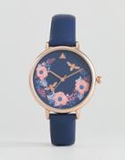 Asos Dark Floral Watch - Navy