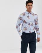 Moss London Skinny Fit Shirt With Blue Floral Print - Blue