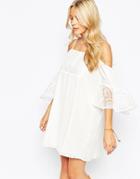 Parisian Cold Shoulder Dress In Lace - White