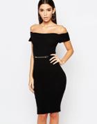Michelle Keegan Loves Lipsy Rib Bardot Midi Dress - Black
