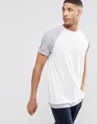 Asos Longline T-shirt With Stripe Space Dye Sleeve And Hem Extender