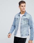 Jack & Jones Intelligence Denim Jacket With Rip Repair In Organic Cotton - Blue