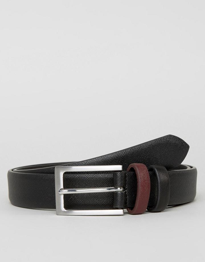 Ben Sherman Skinny Saffiano Belt - Black