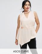 Asos Curve Asymmetric Sleeveless Top With Scarf Detail - Pink