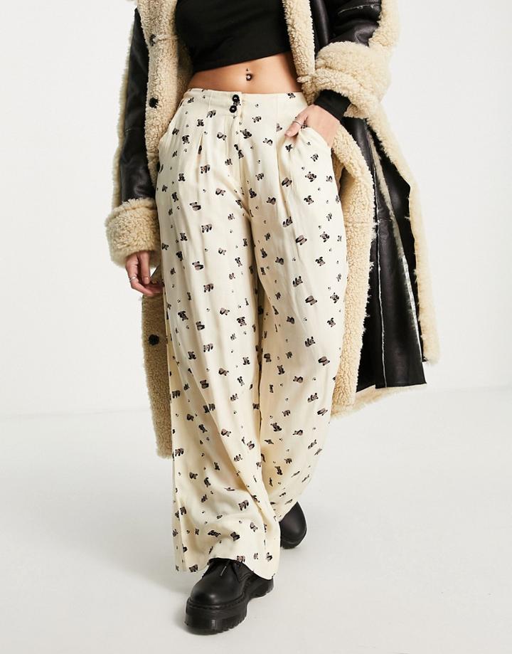 Native Youth High Waist Pleated Front Very Wide Leg Pants In Panda Party Print - Part Of A Set-neutral