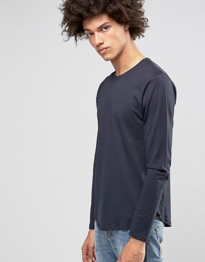 Troy Long Lined Curved Long Sleeved Top - Black