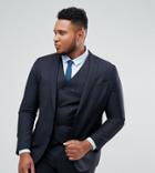 Asos Plus Slim Suit Jacket In Navy 100% Wool