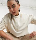 Collusion Pique Polo Top With Brand Print In Buttermilk-white