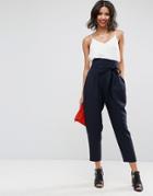 Asos Tailored Super High Waist Balloon Tapered Pants With Self Belt - Navy