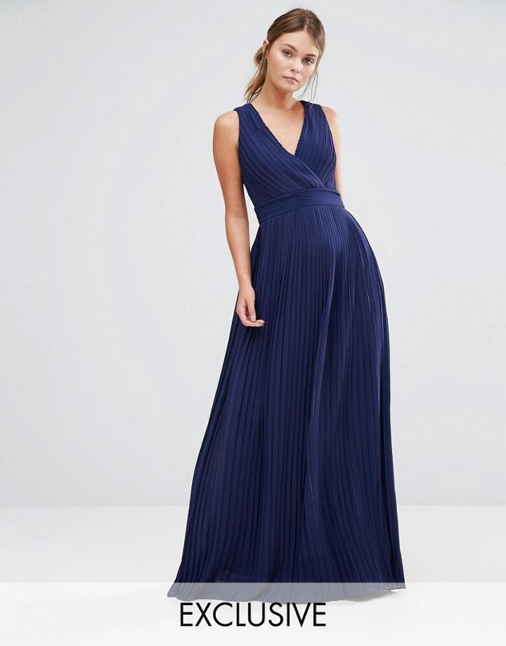 Tfnc Wedding Pleated Wrap Maxi Dress - Navy