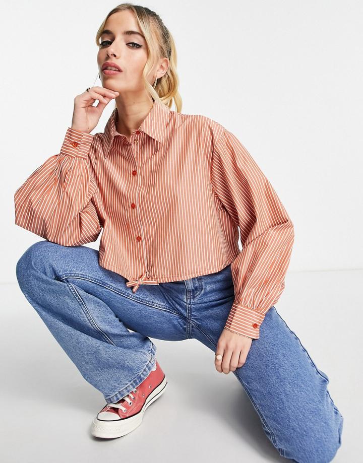 Jdy Cropped Shirt With Tie Waist In Orange Stripe