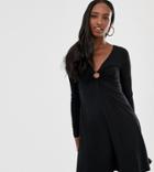 Asos Design Tall Mini Long Sleeve Swing Dress With Tortoiseshell Ring Detail - Black