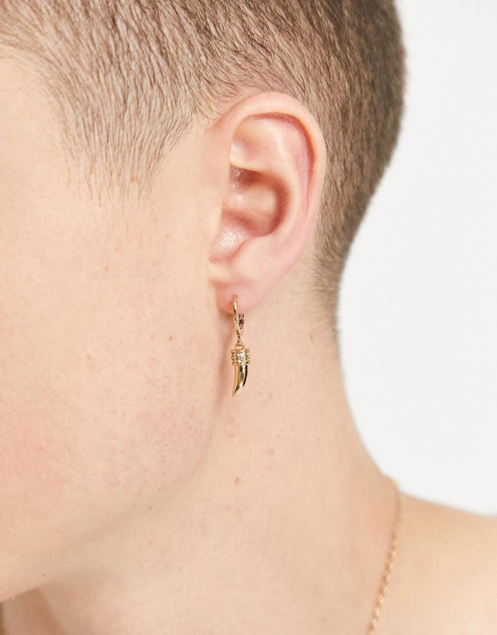 Topman Gold Hoop Earrings With Dangling Horn