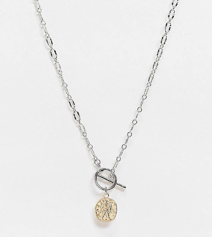 Reclaimed Vintage Inspired T Bar Coin Necklace In Mixed Metal-multi