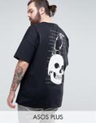 Asos Plus Oversized T-shirt With Bird Skull Print - Black