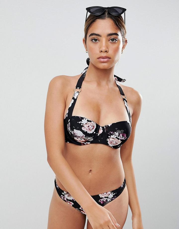 Lipsy Paneled Bikini Top In Floral Print - Multi