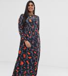 Verona Curve Long Sleeved Jersey Maxi Dress With Pleat In Orange Leopard Print - Multi