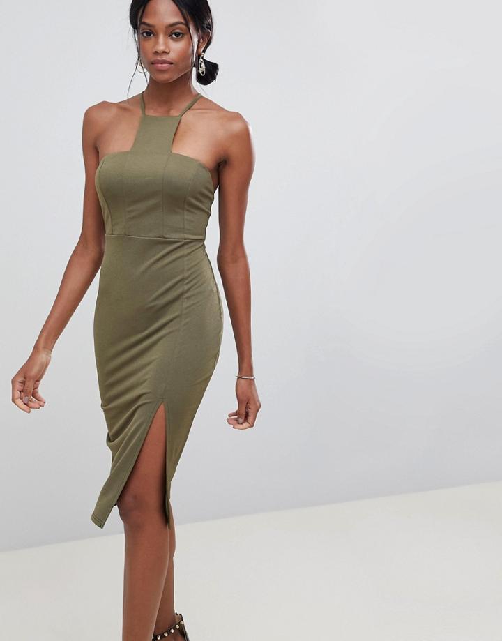Asos Design Square Neck Racer Neck Midi Dress - Green