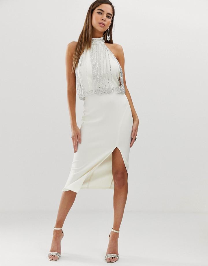 Asos Design Embellished Top Halter Midi Pencil Dress - Multi