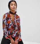 Miss Selfridge Petite Blouse With Pussy Bow Tie In Floral Print - Multi