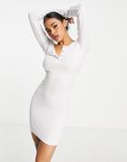 Lioness Long Sleeve Ribbed Mini Dress In White-black