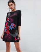 Asos Premium Bird And Floral Embroidered Shift Mini Dress-multi