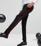 Asos Tall Skinny Tuxedo Suit Pants In Red Paisley Velvet - Black