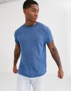 Asos Design T-shirt With Roll Sleeve In Interest Fabric In Blue