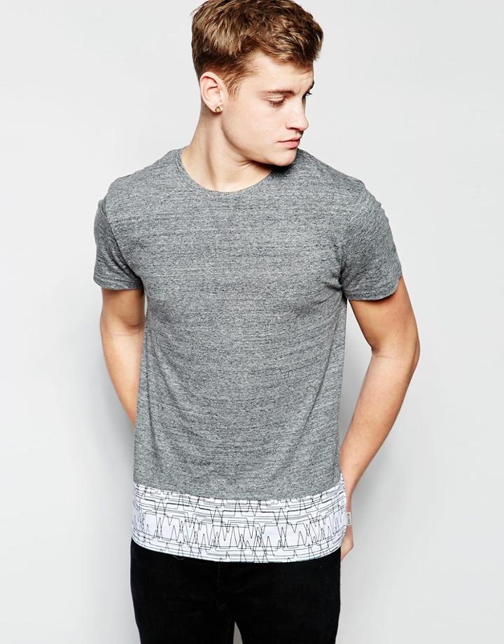 Bellfield T-shirt With Contrast Geometric Hem - Gray