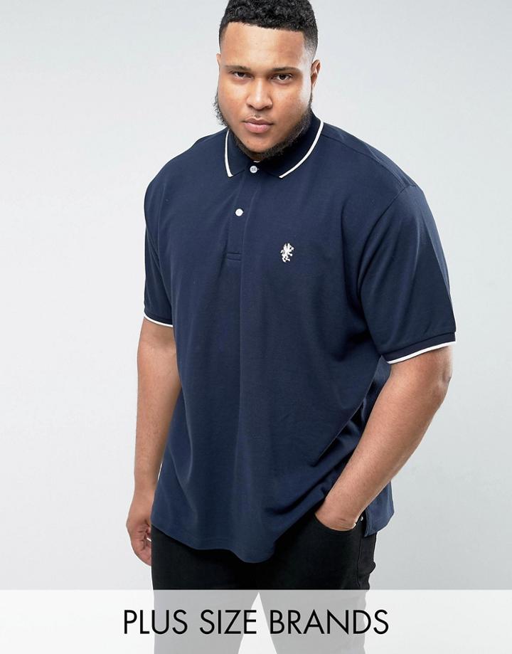 Jacamo Plus Polo With White Trim In Navy - Navy