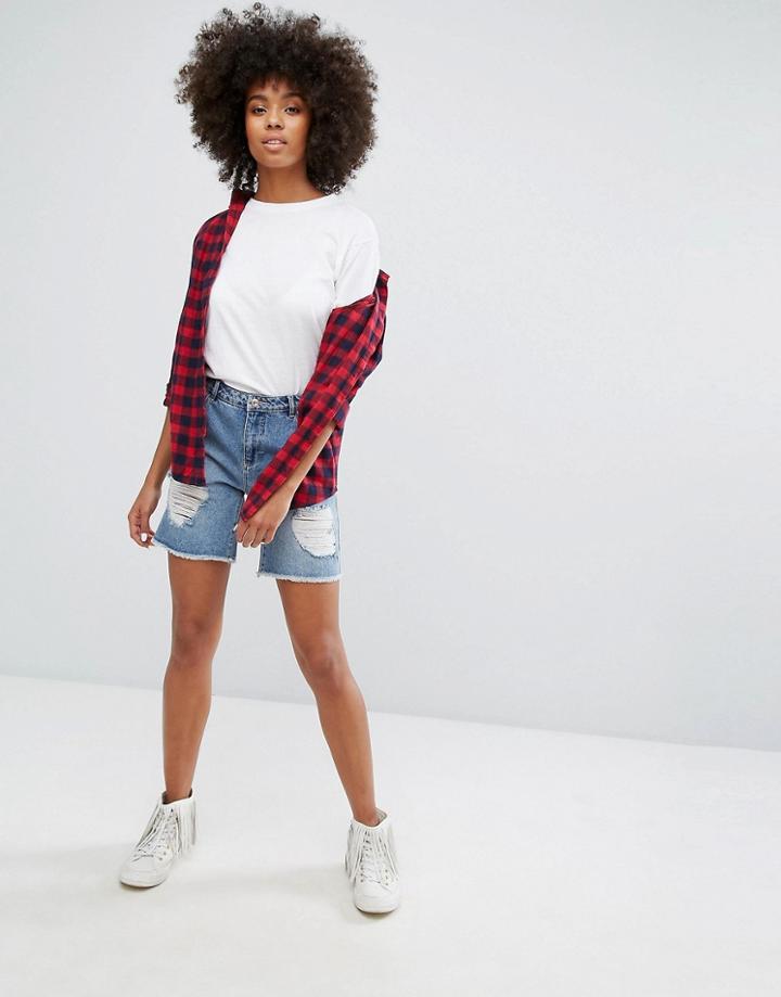 Only Low Boyfriend Short With Rips - Blue