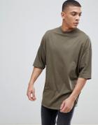 Asos Design Oversized Longline T-shirt With Deep Curve Hem In Green - Green