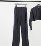 Collusion Straight Leg Pant With Double Waistband In Plaid Co-ord-navy