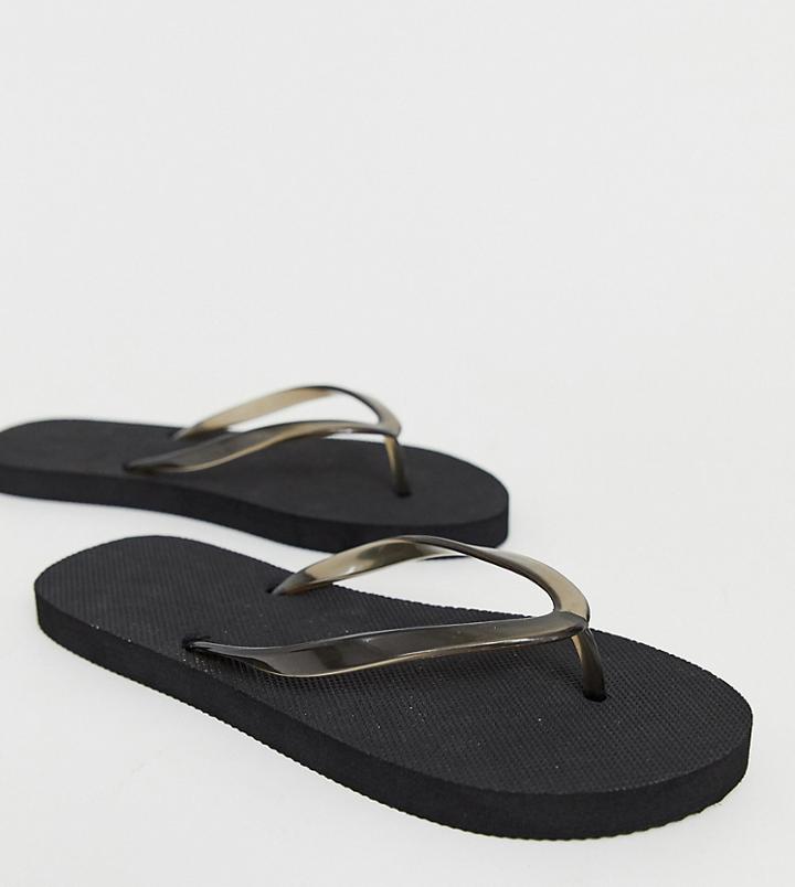 Truffle Collection Wide Fit Flip Flops - Black