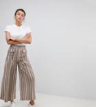 Asos Tall Wide Leg Soft Pants With Pleats In Stripe - Multi