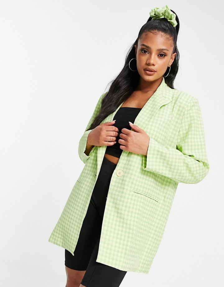 Heartbreak Mix & Match Gingham Blazer With Scrunchie In Lime-green