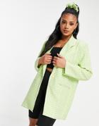 Heartbreak Mix & Match Gingham Blazer With Scrunchie In Lime-green